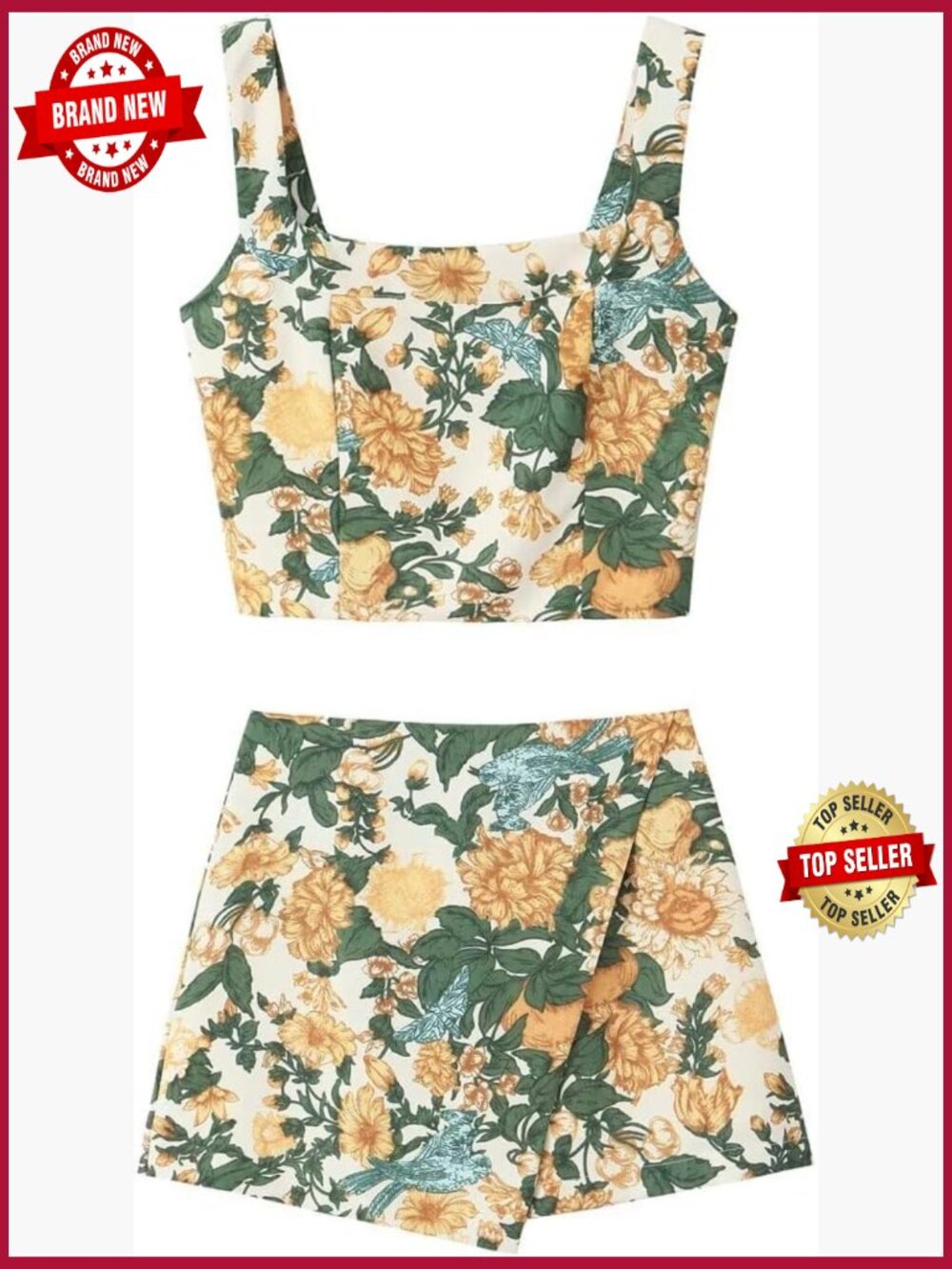 Two Piece Skirt Sets Floral Crop Top and Mini Skirt Sets Summer Vacation